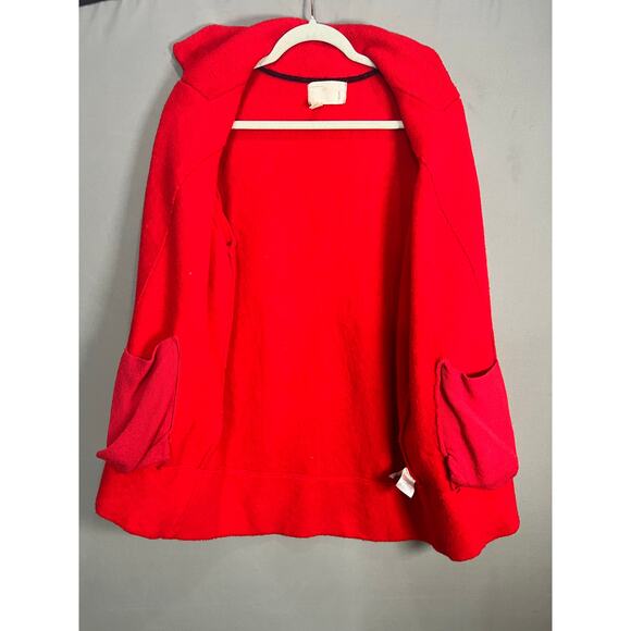 Anthropologie Moth Womens Red Button Pea Coat S Collar Wool Blend Winter Cozy - Picture 6 of 15